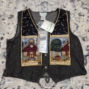 Quacker Factory Schoolhouse Embroidered Vest w/ Button Covers – Size M